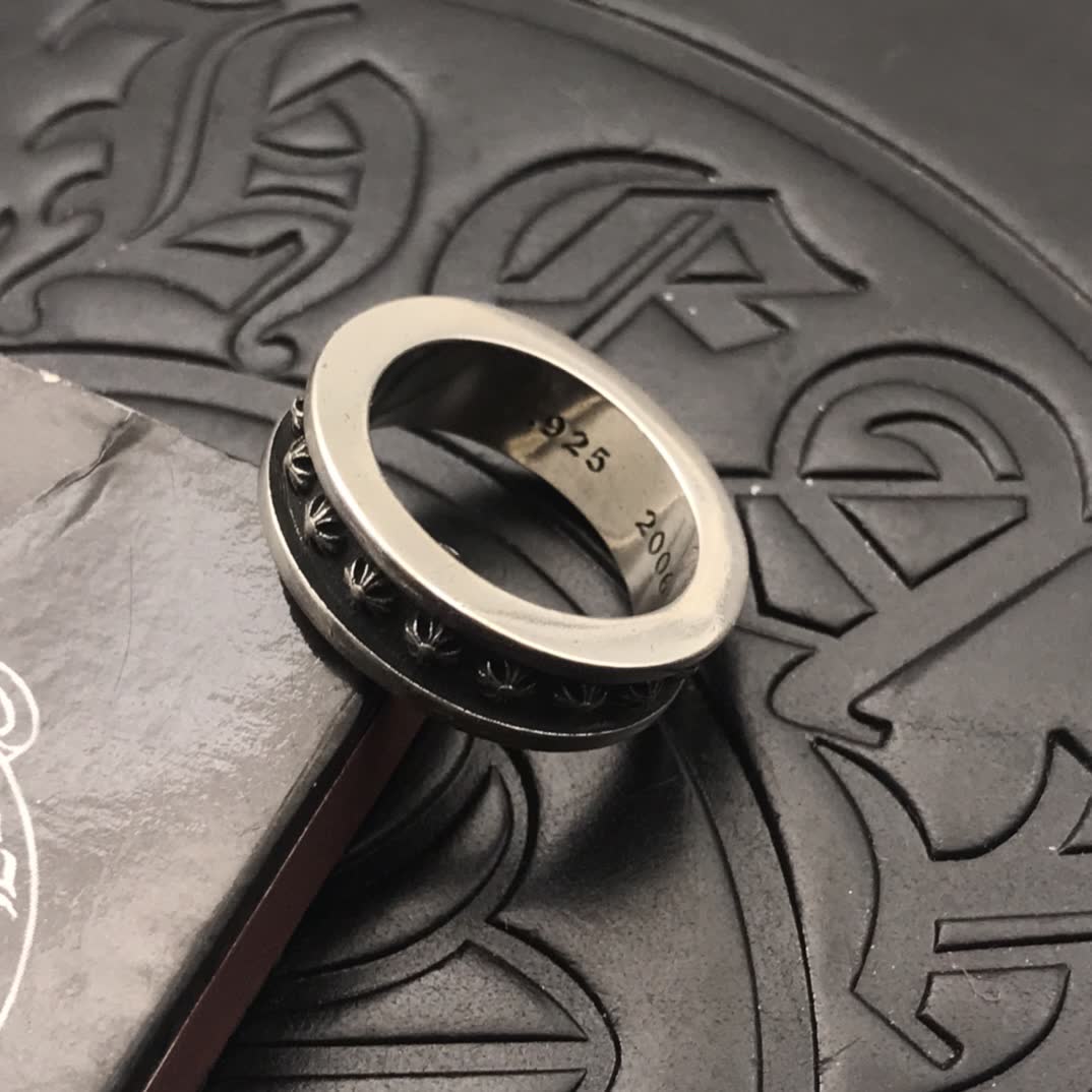 Chrome Hearts 925 Sterling Silver Ring with Leaf Pattern